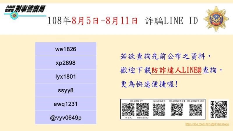 165反詐騙公布「千萬別加好友」的詐騙LINE ID（更新至08/11）